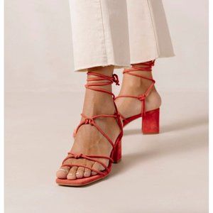 ALOHAS Paloma Orange Red Suede Lace Up Sandals Chunky Heel - sz 38/US 7.5